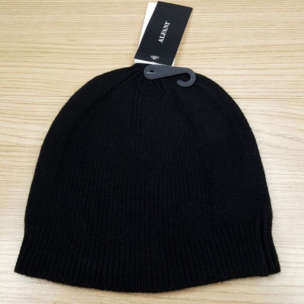 ALFANI Mens Beanie Hat Black Stretch Knit Winter Casual $40